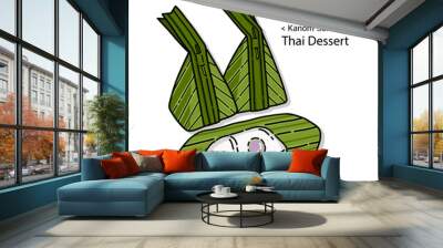 Cute hand drawn Thai Dessert vector illustration.Steamed Flour with Coconut Filling. Wall mural